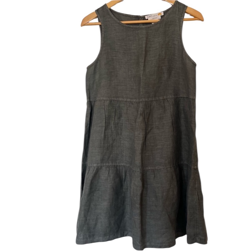 C&C California 100% Linen Tiered Tank Dress Olive Green Size XS‎
